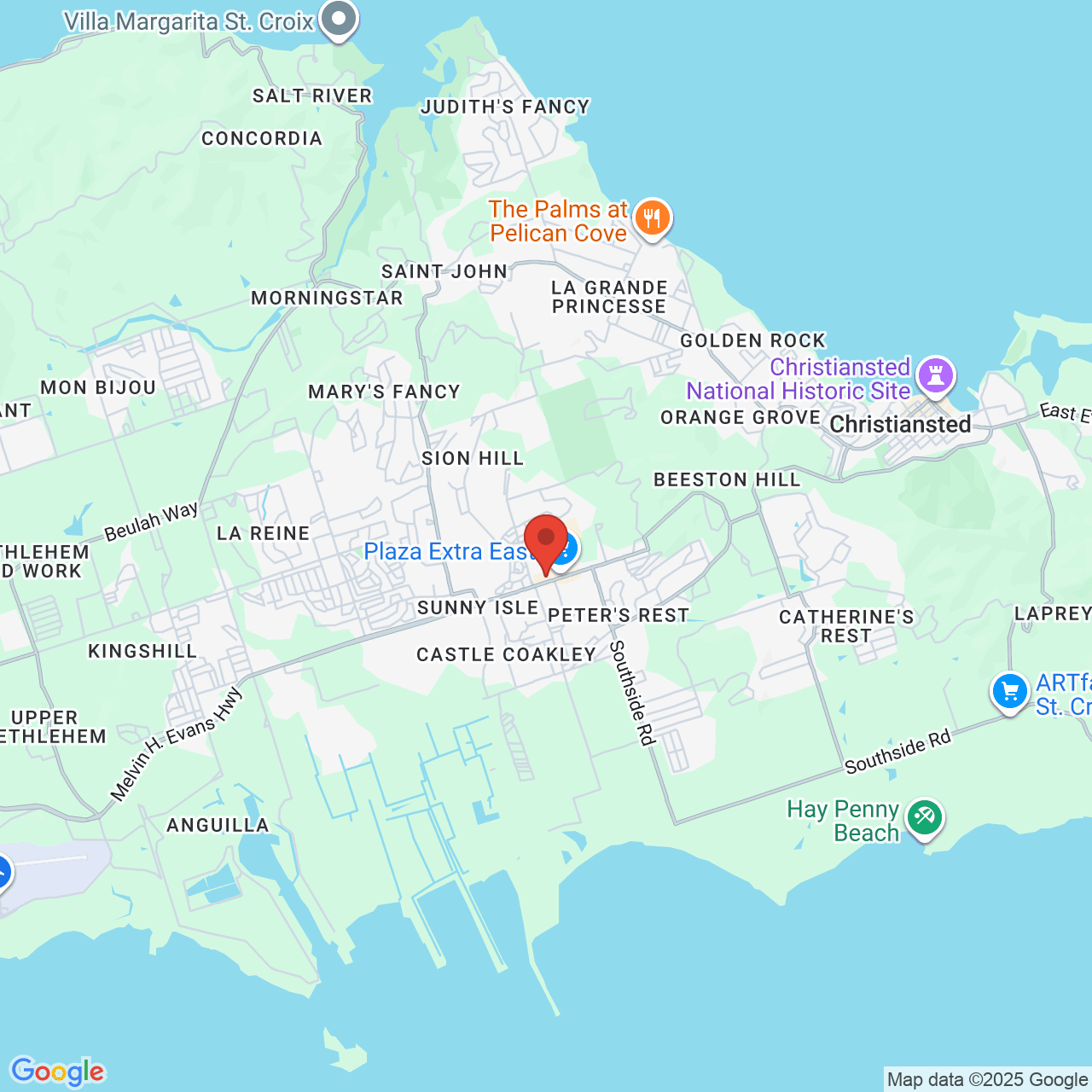 Google map image of our location in 4500 Sion Farm Christiansted, VI